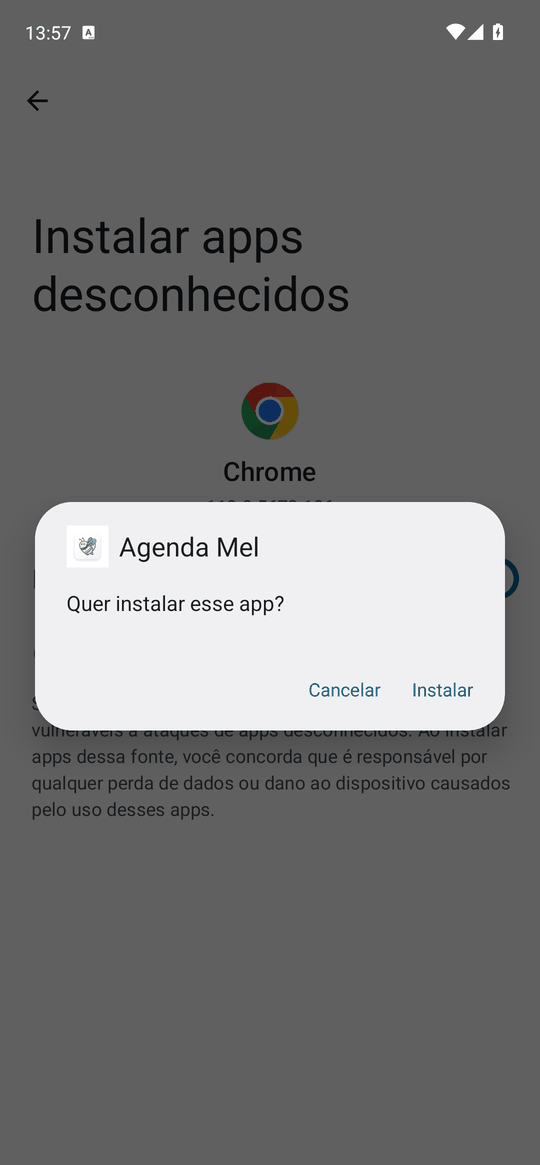 Pergunta do Android: Quer instalar esse app?, com o botão Instalar
